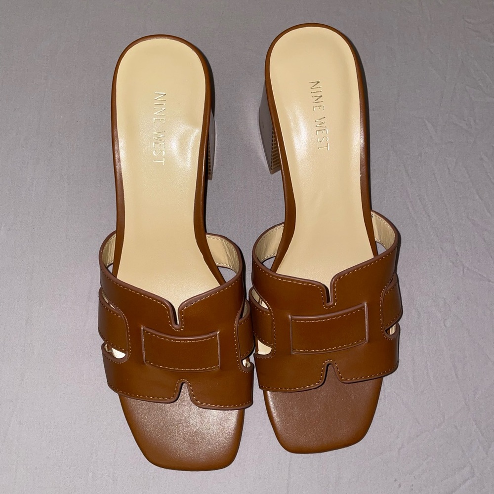 Nine West Brown Leather Slide Mules